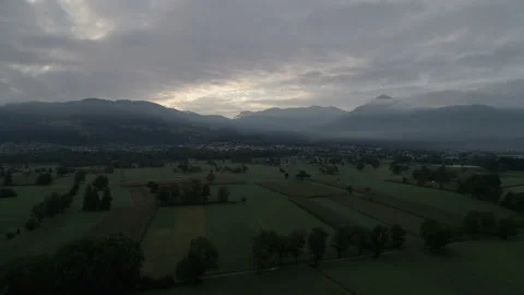 Field with fog at dawn. Drone view Stock Footage 266258339