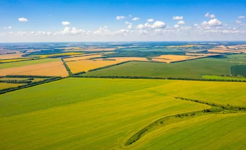 Field geometry, top view of multi-colored fields as if drawn on a ruler Stock Photos