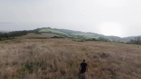 A field of grass with a hill in the background Video stock 297950798