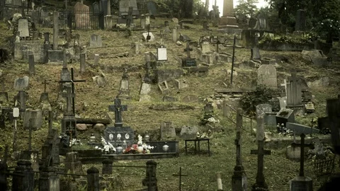Field of graves plots focus to Cross Stock Footage 94417138