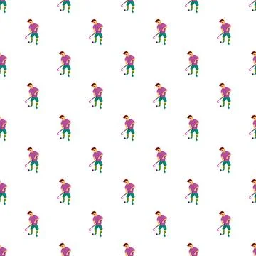 Field hockey player pattern repeating white background Stock Illustration