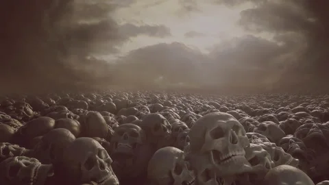 Field of human skulls. Slow dolly in sho... | Stock Video | Pond5