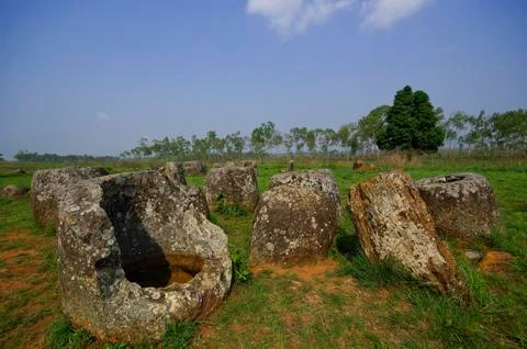 Field of jars in phonsavan, laos Stock Photos