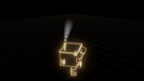 Field kitchen archive wireframe technical drawing turntable 3D animation Stock Footage 342241699