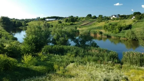 Field with lake in summer Stock Footage 112170071
