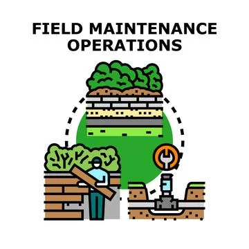 Field maintenance operations supporting infrastructure and landscaping work Stock Illustration