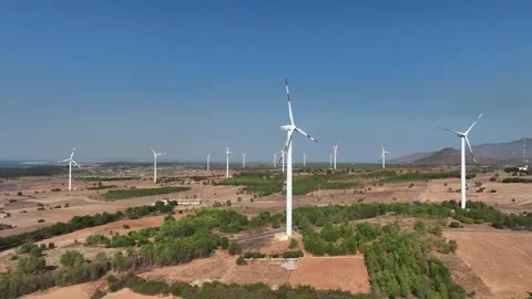 Field with many wind turbines Stock Footage 239072935