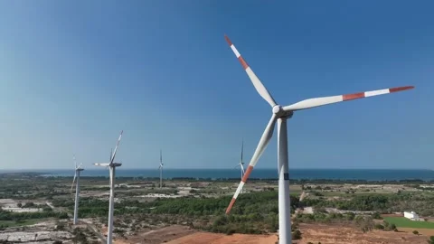 Field with many wind turbines Stock Footage 239077216
