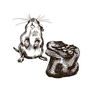 Field Mouse or Rat Character Standing Beside the Grain Sack Isolated on White Stock Illustration