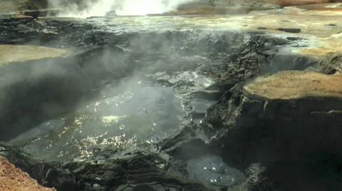 Field of mud pools and fumaroles at hverir in iceland Stock Footage 27347694