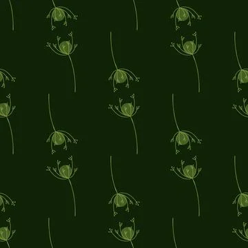 Field nature seamless doodle pattern with simple yarrow contoured shapes. Dar イラスト素材