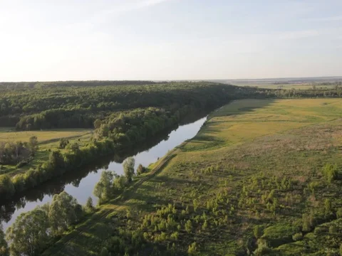 Field near the river. Nature.Summer Stock Footage 100321822