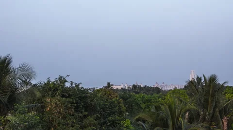 Field with overcast sky of building, Time lapse Stock Footage 45377523