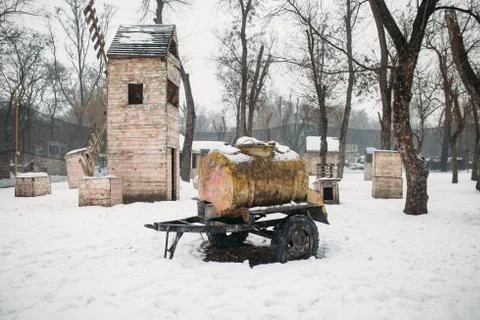 Field for paintball with machine Stock Photos