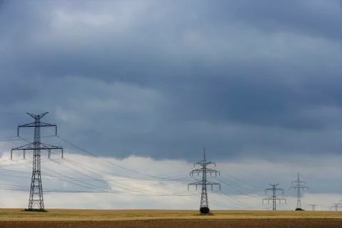 Field of power lines Stock Photos