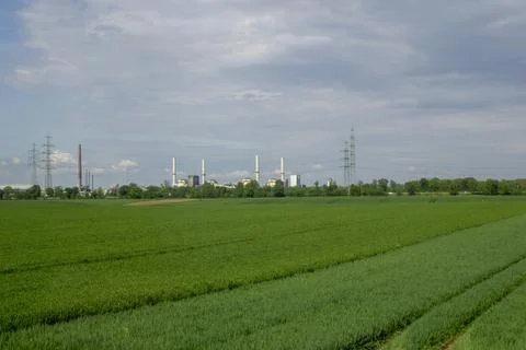 Field with production in the background Stock Photos