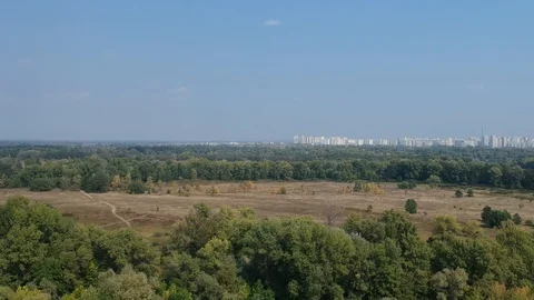 Field river city view from the drone Stock Footage 115317665