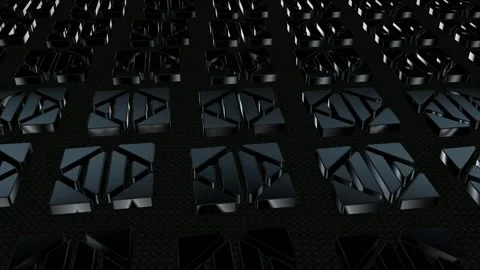 Field of Rotating Black Figures, 3D Render, Background, Reflection, Exclusive Stock Footage 268645050
