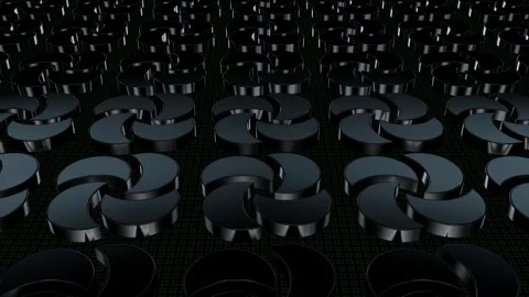 Field of Rotating Black Figures, 3D Render, Background, Exclusive, Reflection Stock Footage 268645718