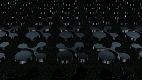 Field of Rotating Black Figures, 3D Render, Reflection, Background, Exclusive Stock Footage 268645742