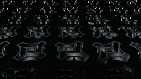 Field of Rotating Black Figures, 3D Render, Exclusive, Reflection, Background Stock Footage 268645778