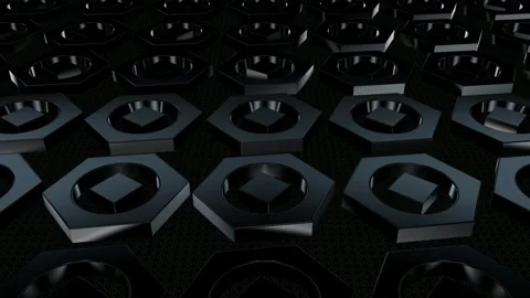 Field of Rotating Black Figures, Background, Reflection, Exclusive, 3D Render Stock Footage 268644689