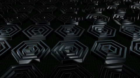 Field of Rotating Black Figures, Background, 3D Render, Reflection, Exclusive Stock Footage 268644751
