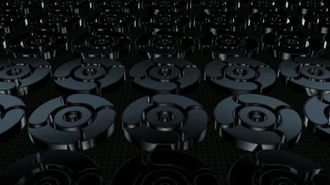 Field of Rotating Black Figures, Exclusive, 3D Render, Background, Reflection Stock Footage 268645044