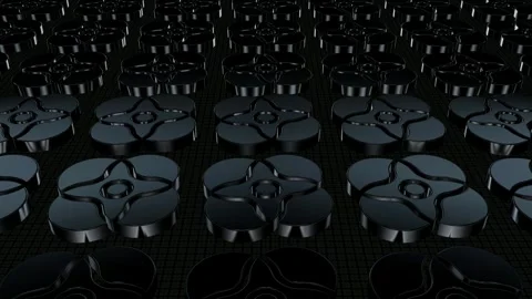 Field of Rotating Black Figures, Reflection, 3D Render, Exclusive, Background Stock Footage 268644973