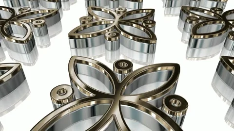 Field of Rotating Figures, Background, Exclusive, Reflection, Shape, 3D Render Stock Footage 268615954