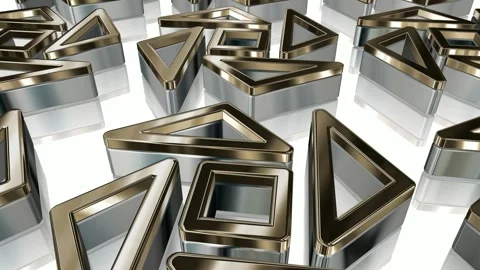 Field of Rotating Figures, Background, Reflection, Exclusive, 3D Render, Shape Stock Footage 268615903