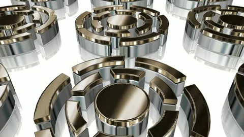 Field of Rotating Figures, Background, Shape, Reflection, 3D Render, Exclusive Stock Footage 268615794