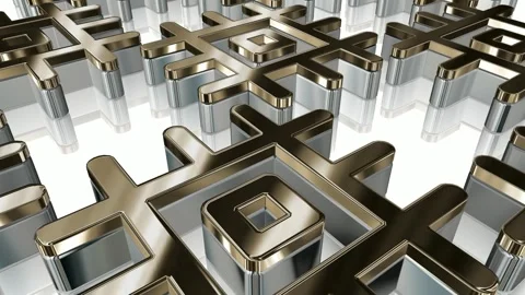 Field of Rotating Figures, Background, Shape, Exclusive, 3D Render, Reflection Stock Footage 268615804