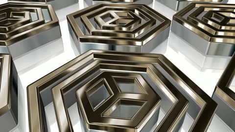 Field of Rotating Figures, Background, Shape, 3D Render, Reflection, Exclusive Stock Footage 268615814