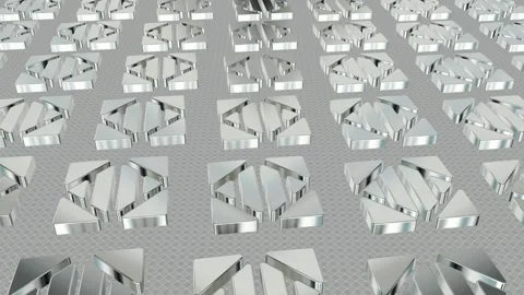 Field of Rotating White Figures, 3D Render, Background, Reflection, Exclusive Stock Footage 268707904