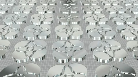 Field of Rotating White Figures, Exclusive, Background, 3D Render, Reflection Stock Footage 268707770
