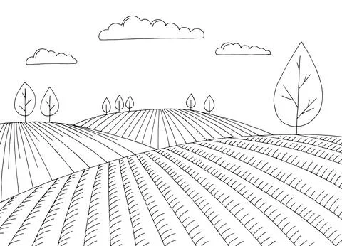 Field simplicity graphic black white landscape sketch illustration vector Stock Illustration