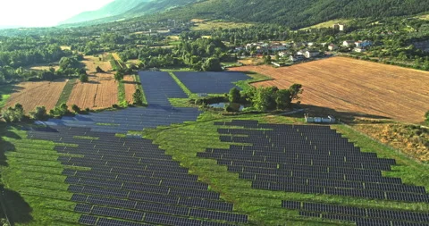 Field of solar panels for the production of renewable and non-polluting energy Stock Footage 246044553