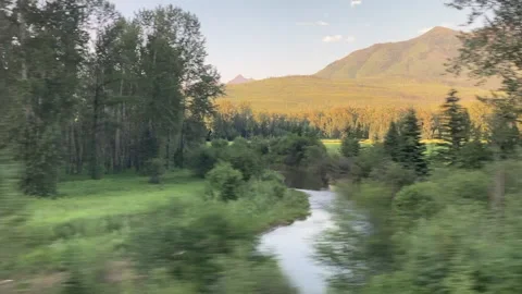 Field, stream, and trees. Stock Footage 156973541