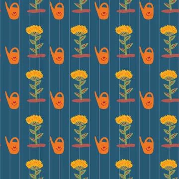 Field of sunflowers seamless vector pattern Stock Illustration