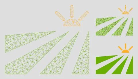 Field Sunset Vector Mesh 2D Model and Triangle Mosaic Icon Stock Illustration