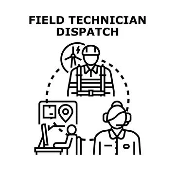 Field technician dispatching services concept with customer support Stock Illustration