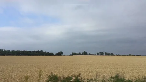 Field through the train window Stock Footage 114157228