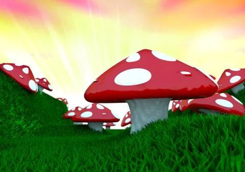 Field of toadstools Stock Illustration