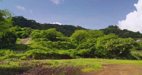 Field with trees and beautiful sky. Costa Rica. Stock Footage 82776123