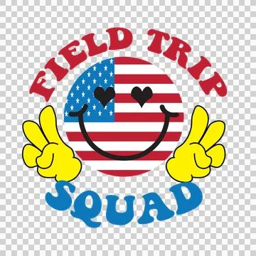 Field Trip Squad Flag Hands black white typography circle Stock Illustration