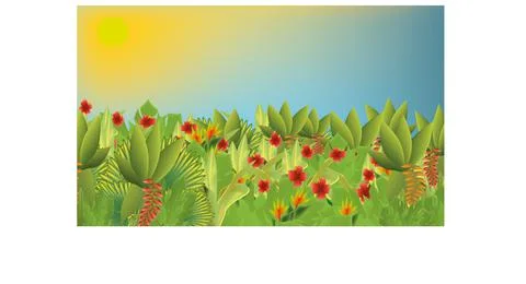 Field with tropical flowers Illustrazione stock