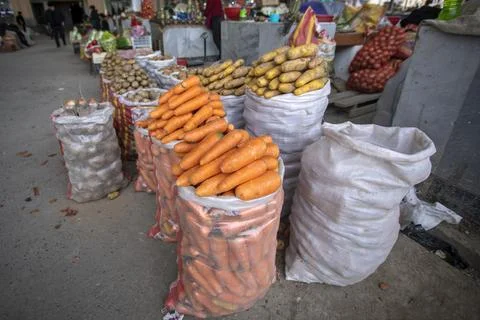 The field vegetables in the sacks. Stock Photos