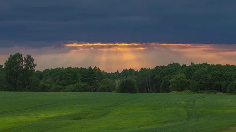 Field of wheat and sunset, panoramic timelapse Stock-Footage 76602060
