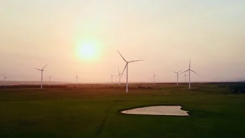Field of wind turbines Stock Footage 71610220